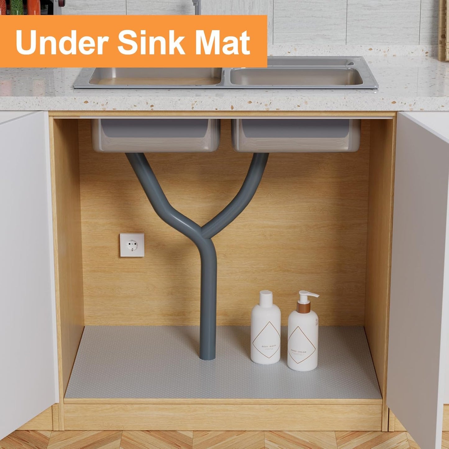 Large Shelf Liners for Kitchen Cabinets: 20 Inch Wide x 300 inch Long Waterproof Under Sink Mat Light Grey - Non-Adhesive Easy to Cut Drawer Liner for Pantry Cupboard