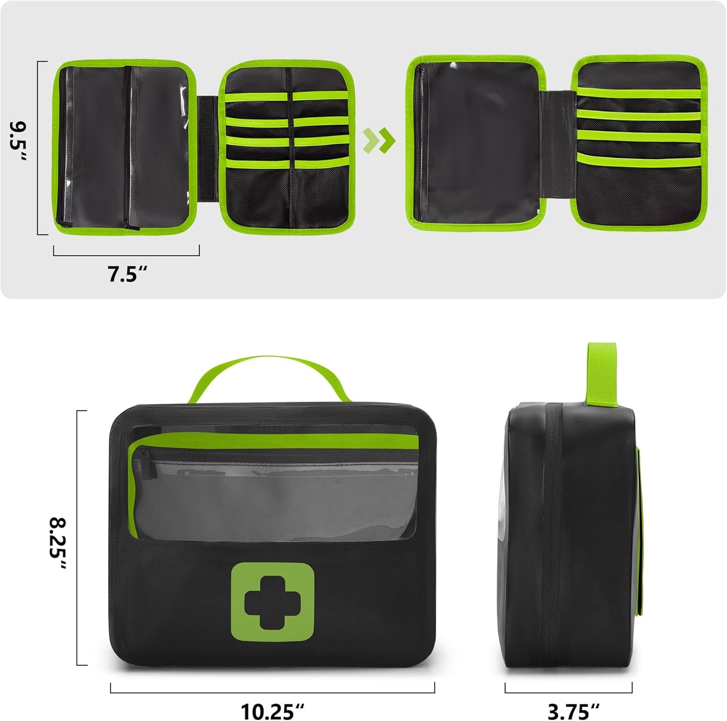 Waterproof Empty First Aid Bag with a Detachable Panel, Small Medical Bag with Molle System, Green (Bag Only)