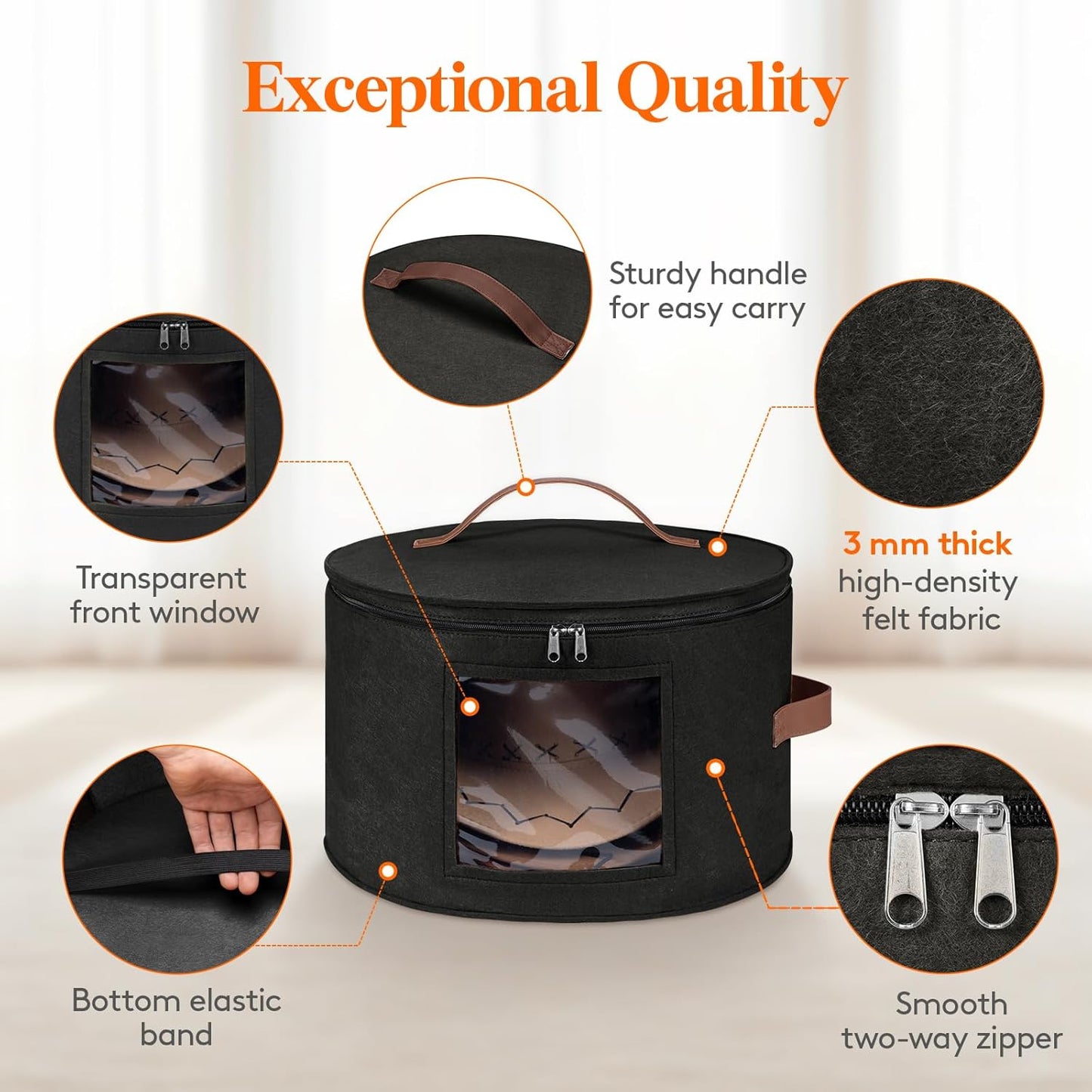 Lifewit Round Cowboy Hat Box for 7 Caps, Large Felt Hat Organizer Bag for Men & Women Storage, Baseball Cap Container with Dustproof Lid for Travel, Foldable 16.5" D x 10.6" H Carrier, Black