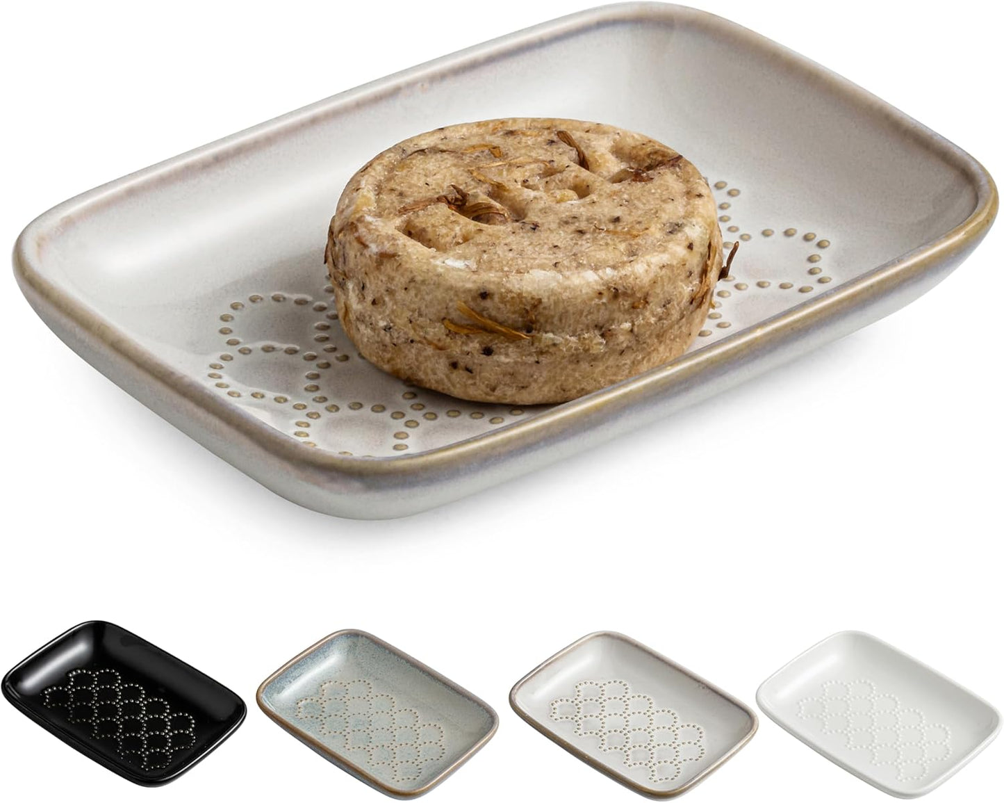 Gomakren Soap Dish for Shower, Christmas Ceramic Soap Dishes for Bar Soap Sponge, Shower Soap Holder Saver Tray for Bathroom Kitchen Sink, Easy to Clean, Beige