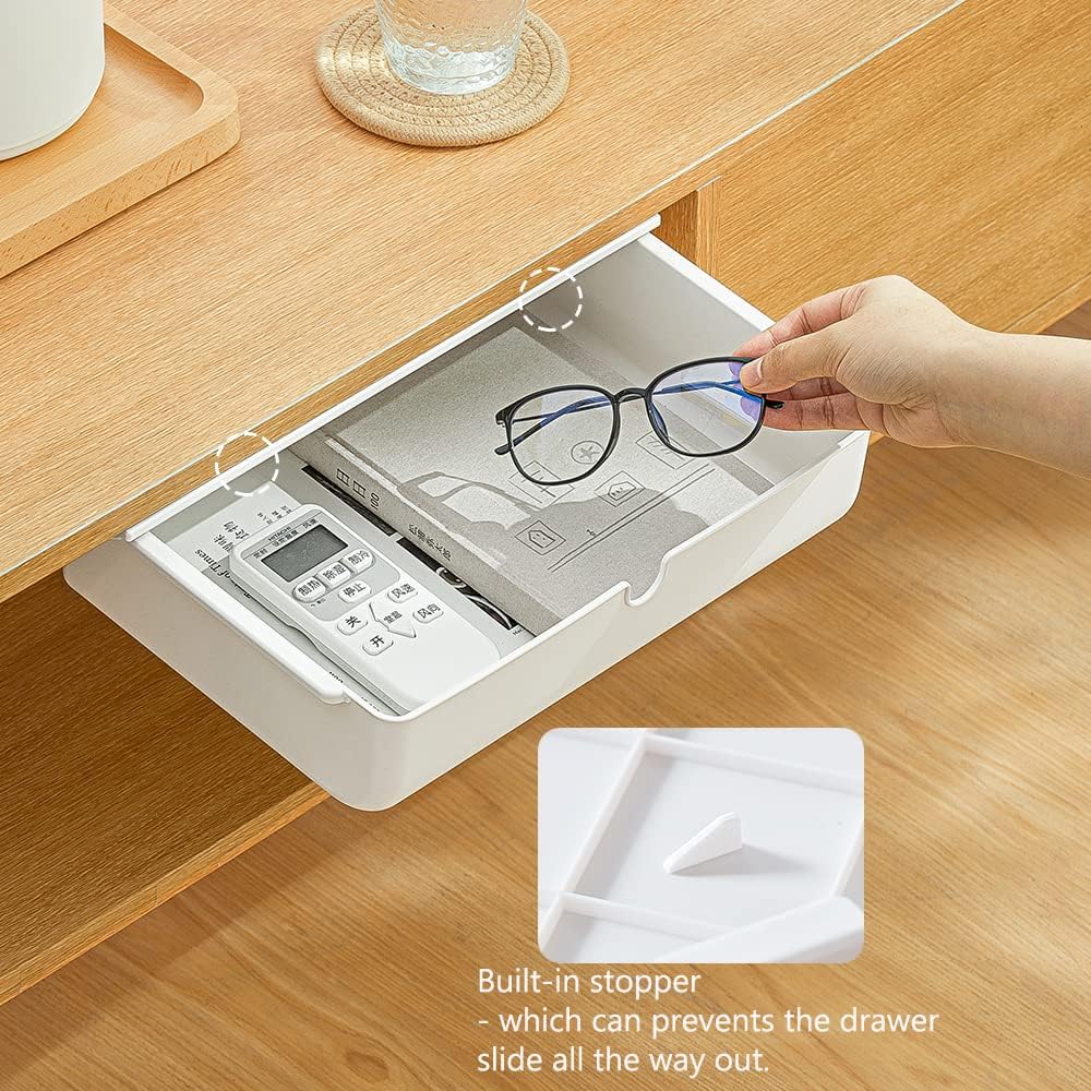 Poeland Under Desk Drawer Self-Stick Storage Organizer for Office Home School Large Size White