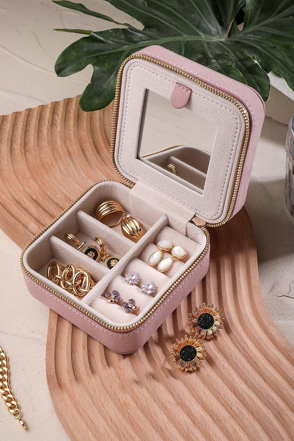 S.Leaf Travel Jewelry Organizer Boxes for Women Small Portable Necklace Earrings Bracelet Rings Travel Case Best Friend Birthday Gifts for Women Trendy (Butterfly_Pink_Gold)