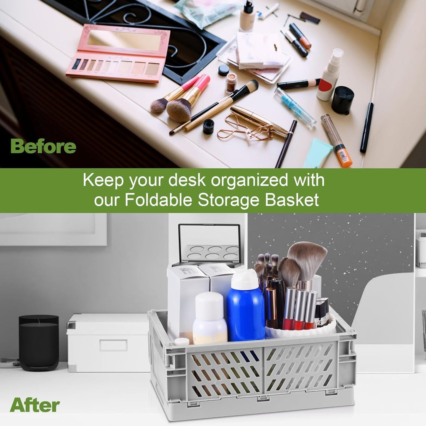 2-Pack Small Pastel Plastic Storage Baskets, Collapsible Crates for Organizing, Space-Saving Mini Bins for Classroom, Kitchen, Office, Bedroom (Blue, 9.8" x 6.5" x 3.8")