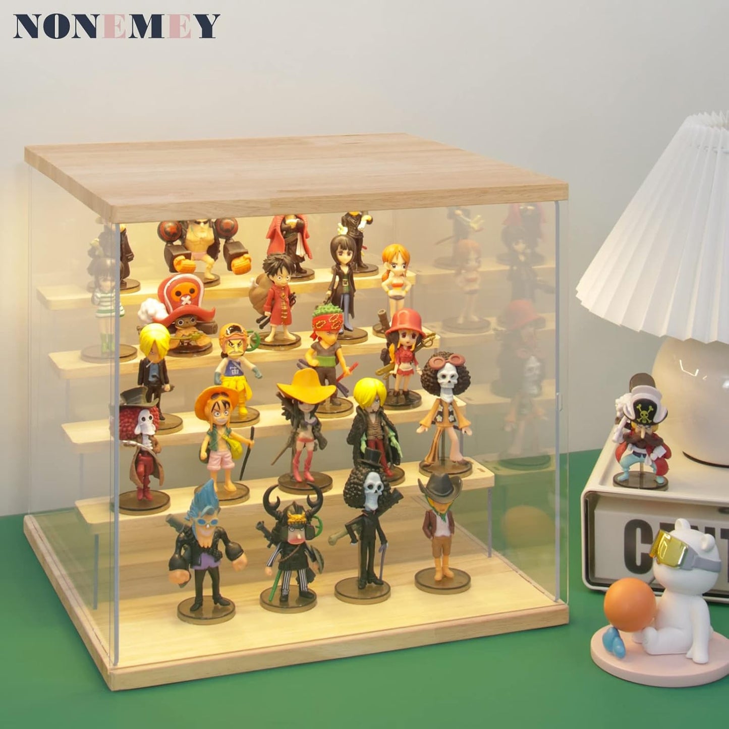 NONEMEY Clear Acrylic Display Case Stand with LED Light 2/3/4/5/6 Tier Storage Box Showcase Dustproof Organizer Box for Collectibles (White 5Tier 12.4*12.2*12inch )