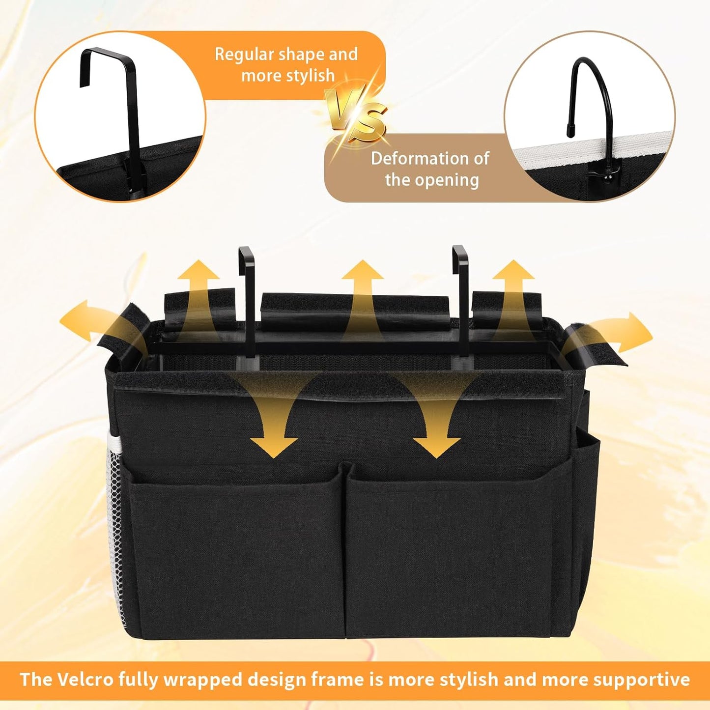 Bedside Storage Organizer 5 Pockets with 4 Hooks Hanging Storage Bag for Headboards/Bunk Bed (Black)
