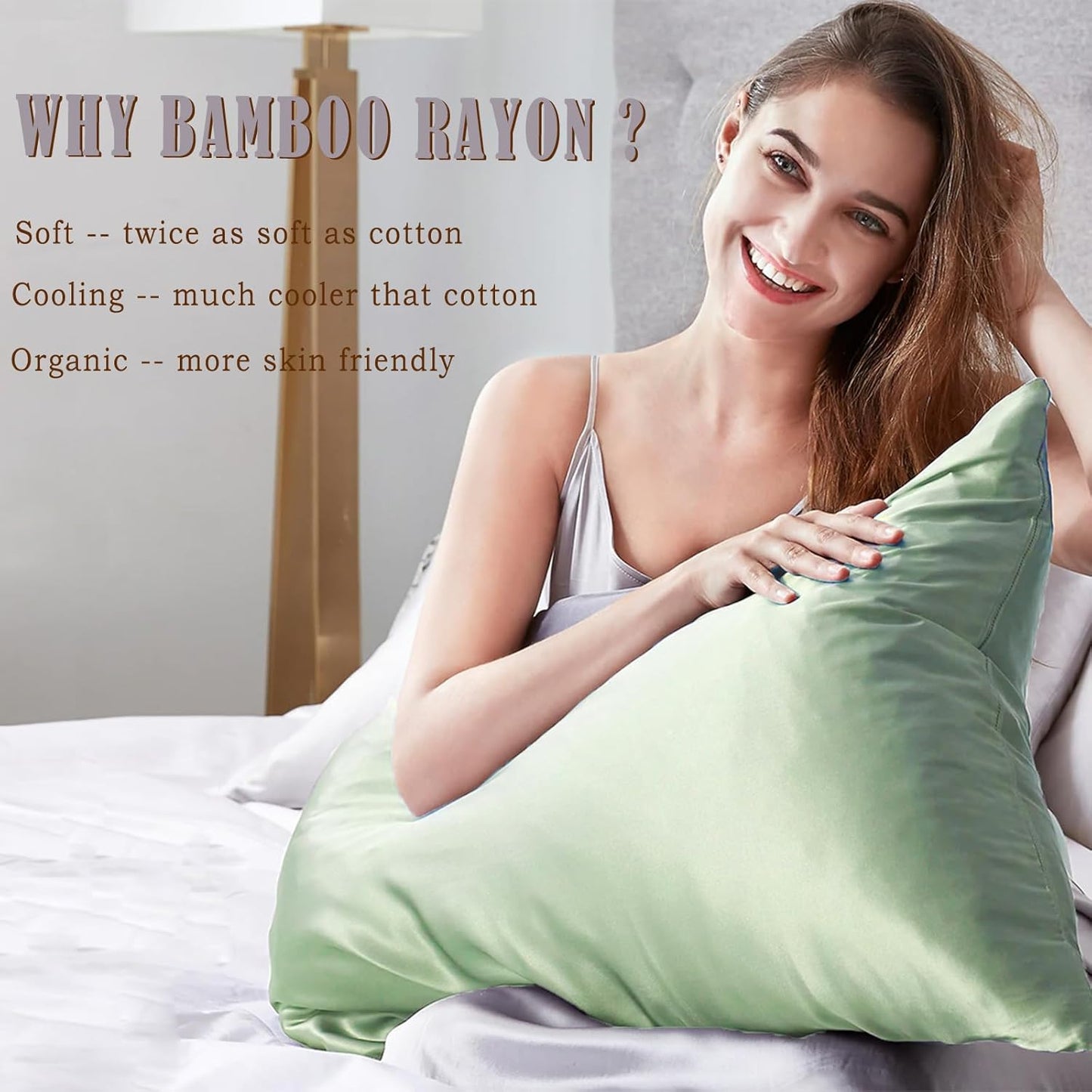 TELUS Pillow Cases King Size 2 Pack, Bamboo Rayon & Lyocell Pillowcase with Envelope Closure, Cooling Breathable Pillow Cover for Hot Sleeper & Night Sweats, 20x40 inch, Sage Green
