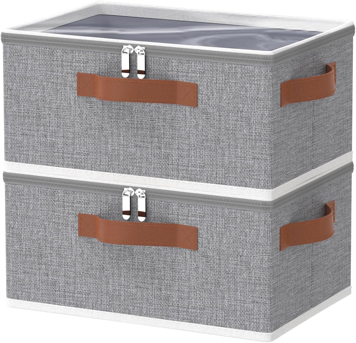 OUTBROS Fabric Storage Bins with Lid, Wardrobe Organiser with Handle and Zipper, Used for storing clothes, blankets, pillows, Foldable Bags, 15 x 10.2 x 5.9 inch, 2-Pack