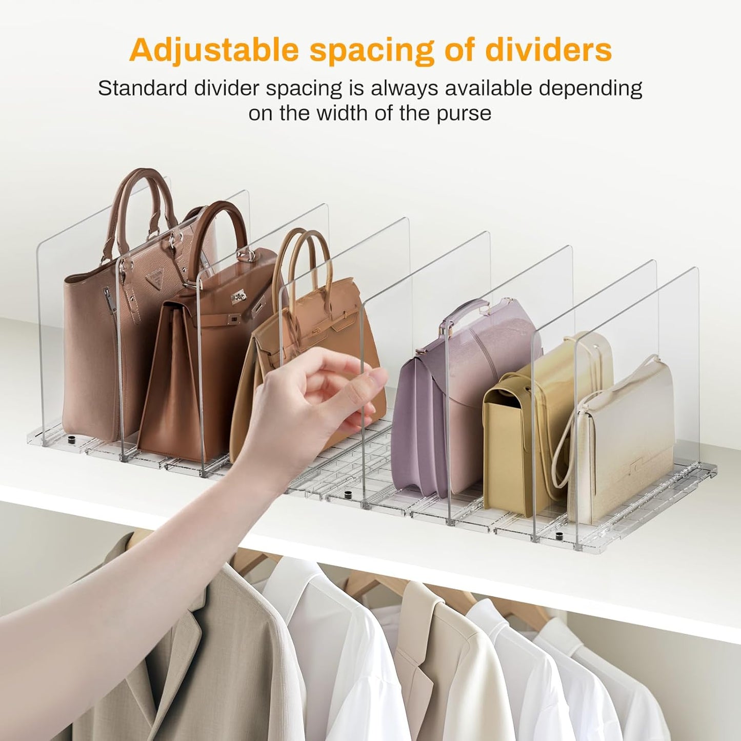 Purse Organizer for Closet Organizers and Storage, Adjustable Clear Shelf Dividers for Purse Organizer, Closet Shelf Storage Suitable for Bookshelf Dividers, Bedroom, Offices(2Set-Small)