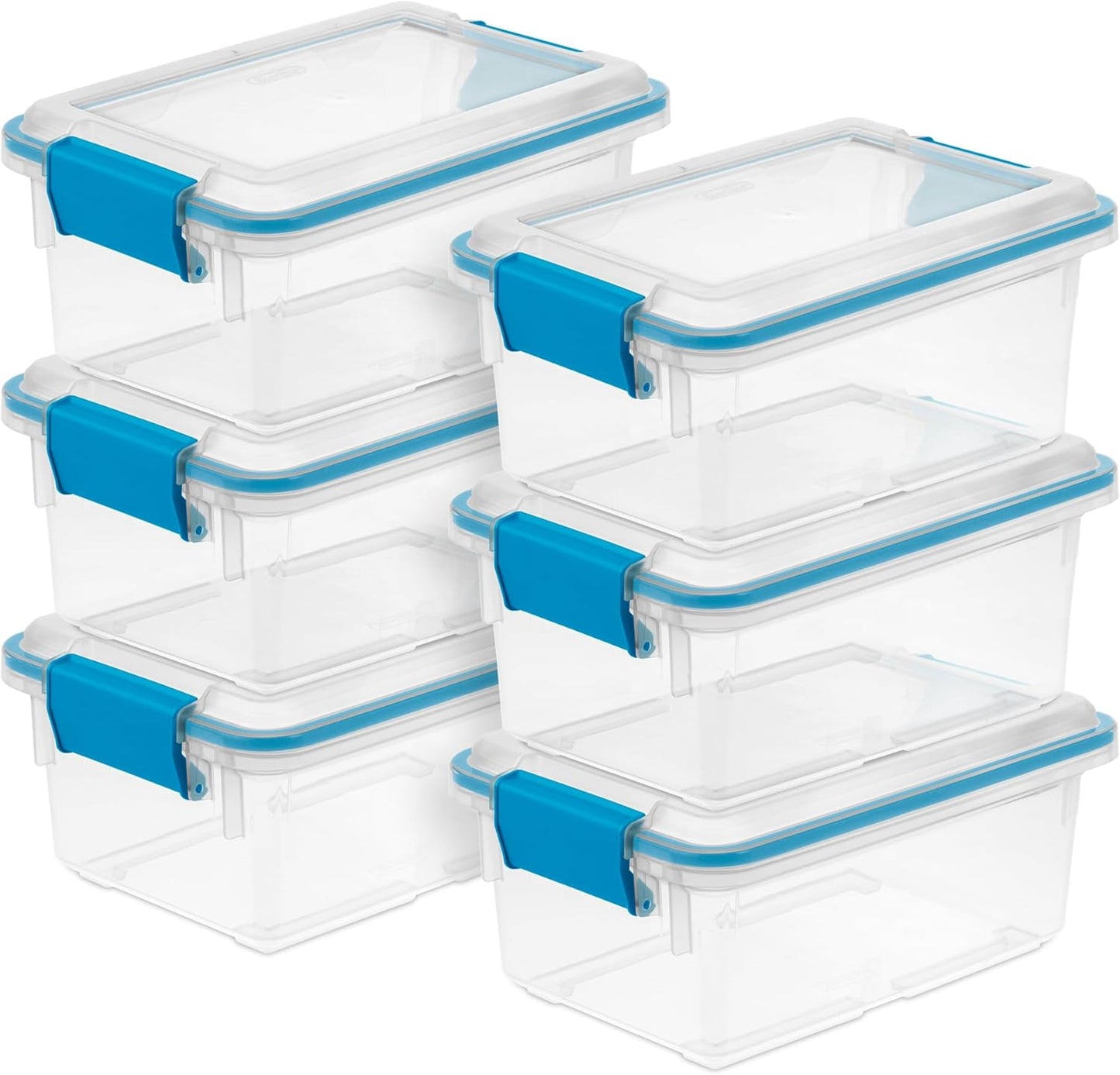 Sterilite 6-Pack Gasket Box, Weather-Resistant Storage Bins with Latching Lids, 7.5 Quart - Heavy-Duty Organizing Containers for Closet, Bathroom, and Office