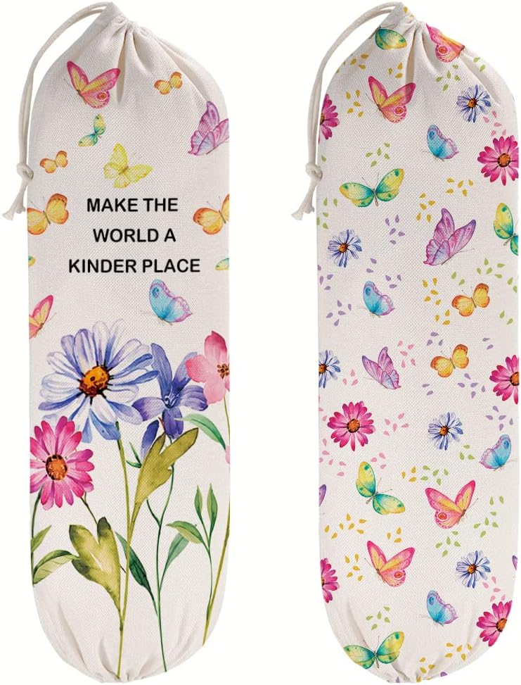 2PCS Butterfly Plastic Bag Holder for Kitchen Essentials, Reusable Hanging Grocery Bag Organizer, Washable Large Grocery Trash Garbage Bags Storage Dispenser Butterfly Kitchen Decor