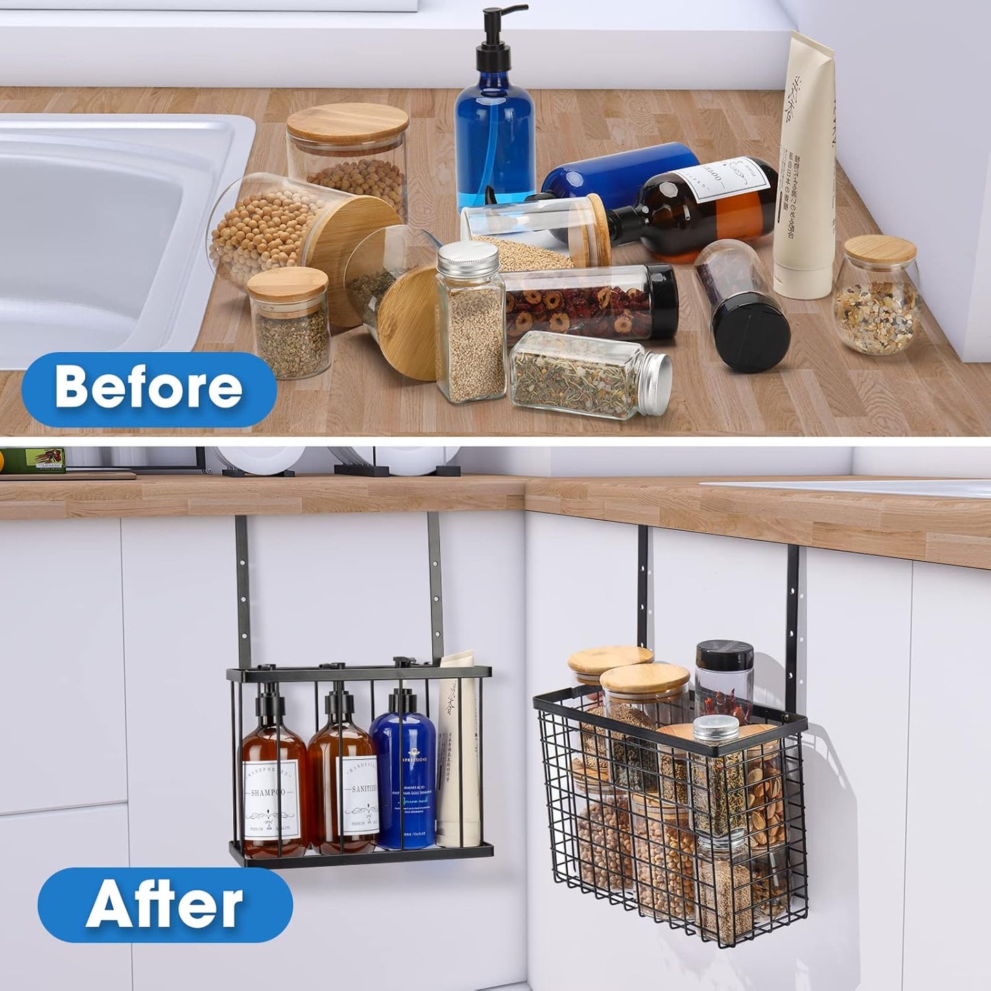 2 Pack Cabinet Door Organizer,Over The Cabinet Door Organizer with Towel Bars,Hang Over Cabinet Door Storage, Kitchen Cabinet Door Organizer for Cutting Board, Baking Sheet, Foil, Plastic Wrap