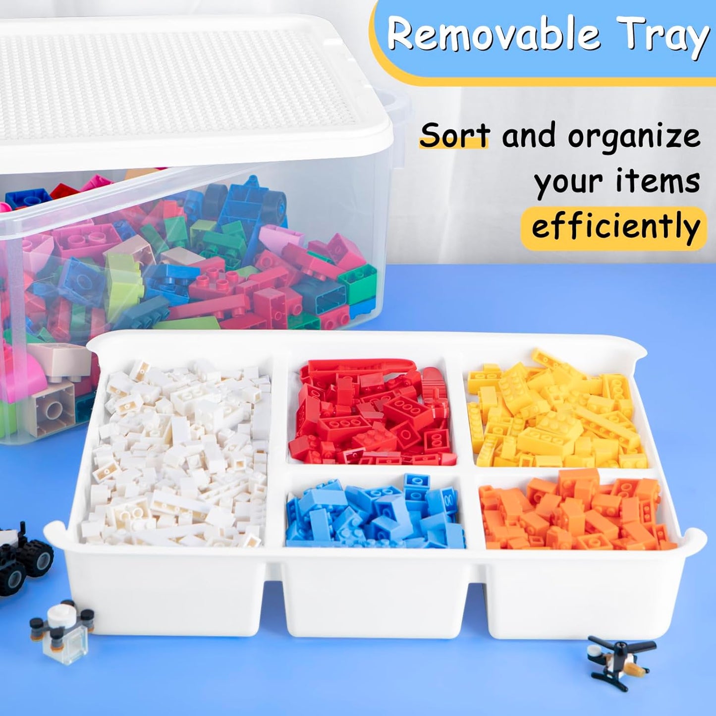 Creahaus 16L Organizers and lego storage Box with Removable Tray and lego building tray kids storage boxes Craft Box for Lego Art, Playdoh, Tool, Craft, Toy(Clear)