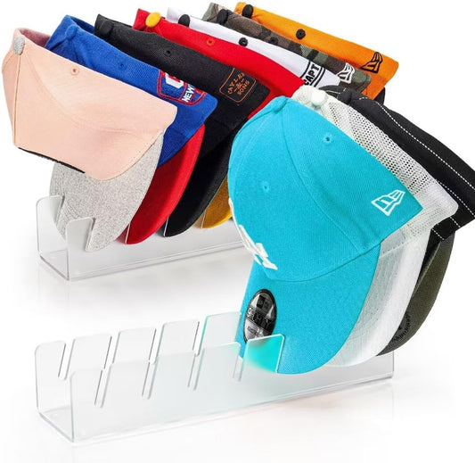 OAPRIRE Hat Stand for Baseball Caps Display and Organizer, No Install Acrylic Hat Organizer 2 Pack Holds 14 Baseball Caps for Closet, Bedroom, Dresser (Frosted Clear)