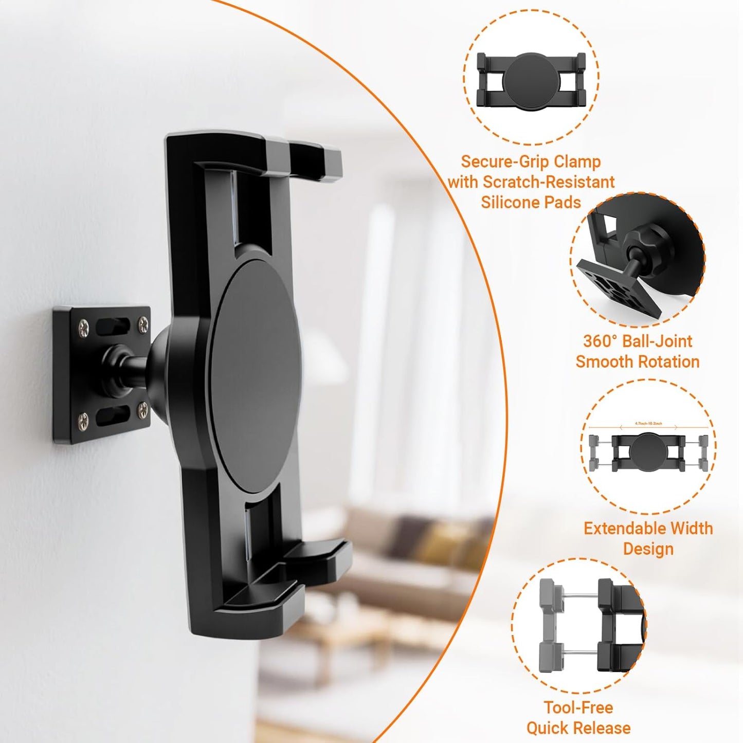DYAUS 360° Rotating Skateboard Wall Mount, Extending Skateboard Wall Hanger, Universal Skate Board Wall Mounts Display, Space-Saving Longboard Deck Holder, Floating Skateboard Rack, Black