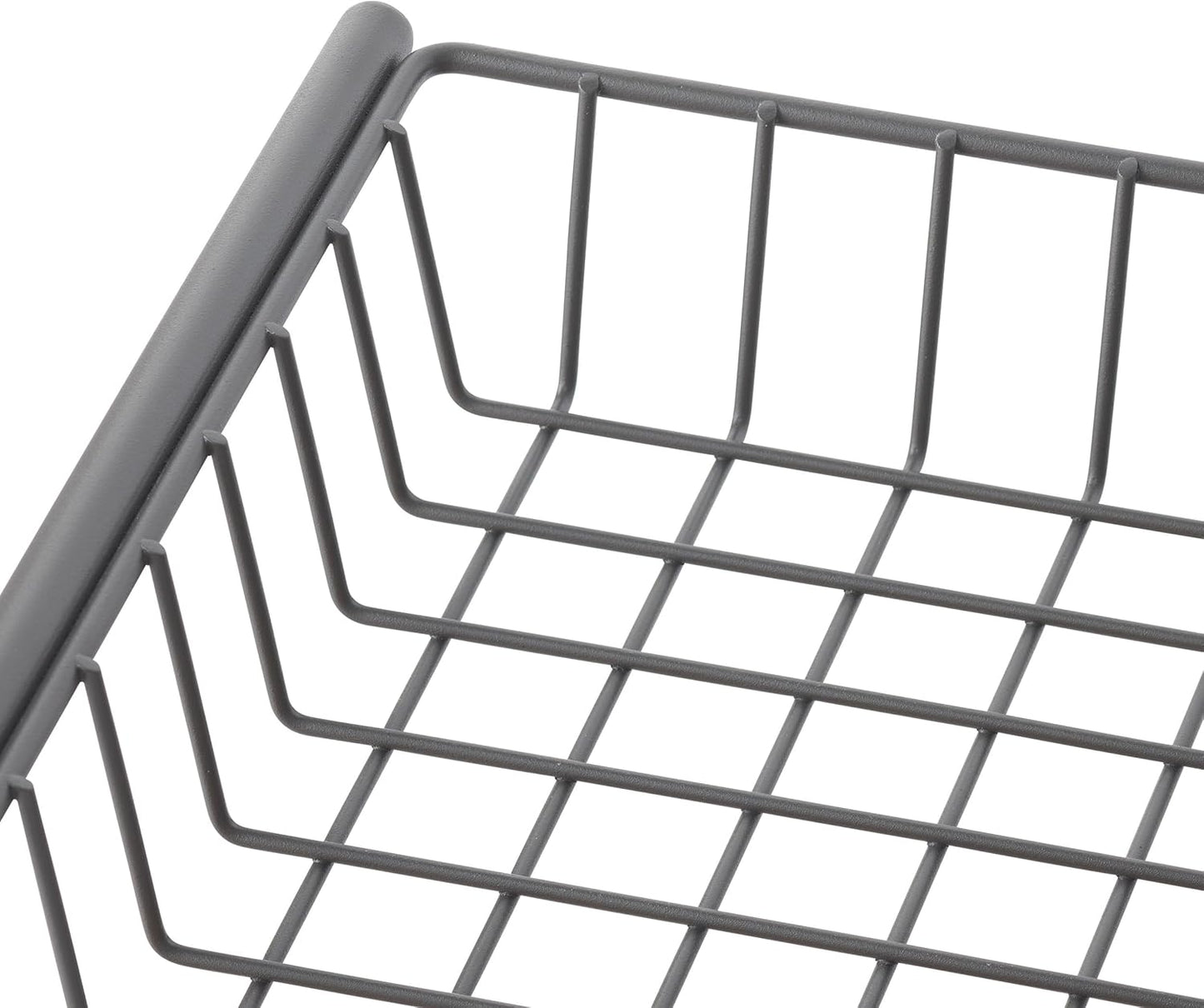TRINITY 4-Tier Freestanding Metal Shelving Rack with Wire Baskets, Wood Top, and Adjustable Feet, 12"x12"x30", Dark Gray + Oak Brown Top