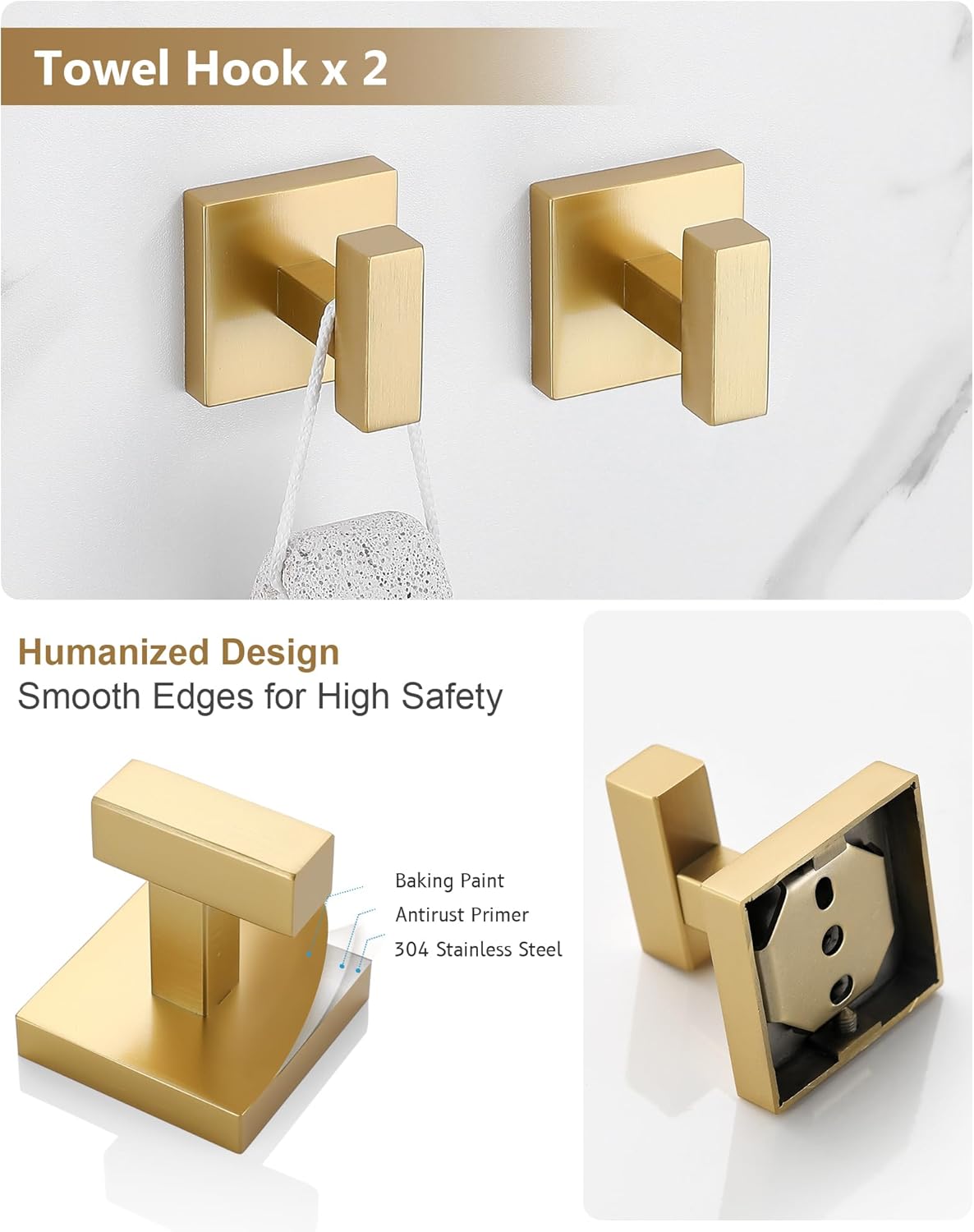 Brushed Gold Bathroom Hardware Set 4 Pieces, Toilet Paper Holder Set SUS304 Stainless Steel Bath Hand Towel Ring for Bathroom Hardware Accessories Set Wall Mounted