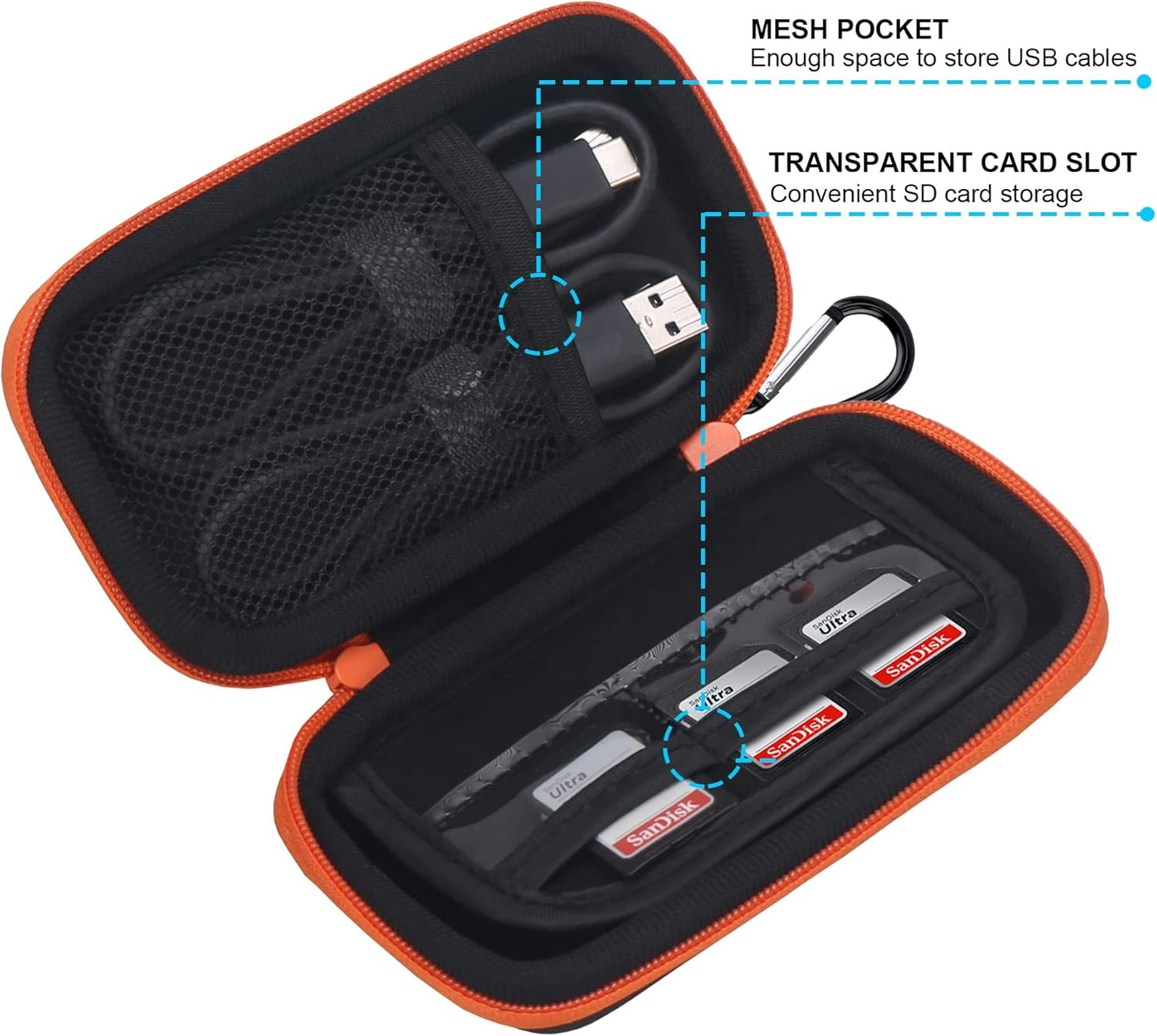 Lacdo Hard Carrying Case for SanDisk Extreme Pro/SanDisk Extreme Portable External SSD 500GB 1TB 2TB 4TB 8TB USB-C Solid State Drive Shockproof Water Repellent Protective Storage Travel Bag, Orange