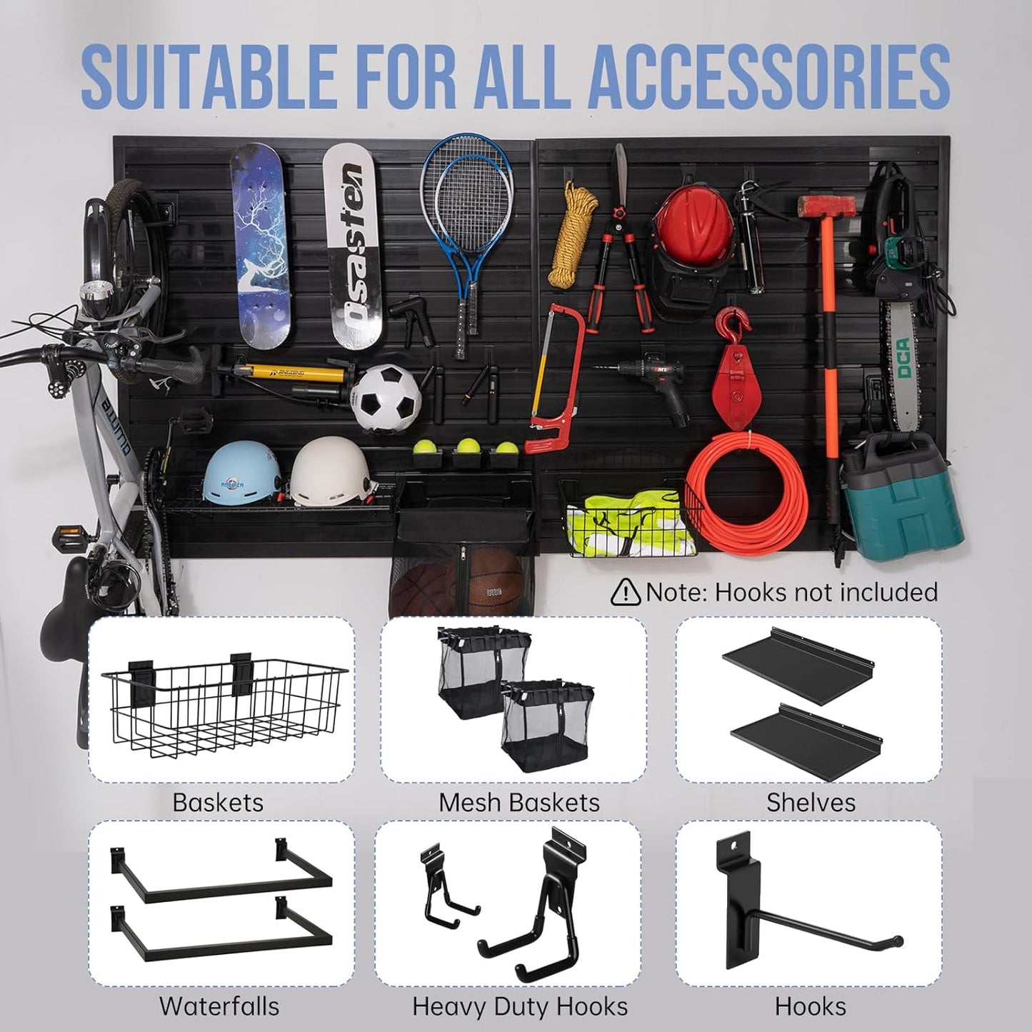 Slat Wall Paneling Garage Slat Wall Storage Systems Garage Wall Organizer, Slatwall Panels 4'x 8' Black Slat Board PVC Wall Panels Slatwall Displays Garage Tool Organizer Wall Mount Slate Wall