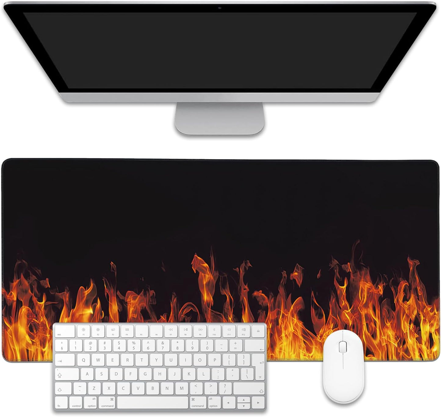 Fire Flames Large Gaming Mouse Pad,Waterproof Desk Mat for Desktop,Non-Slip Rubber Base Mousepad with Stitched Edges for Laptop Office and Home 35.4X15.7 Inch