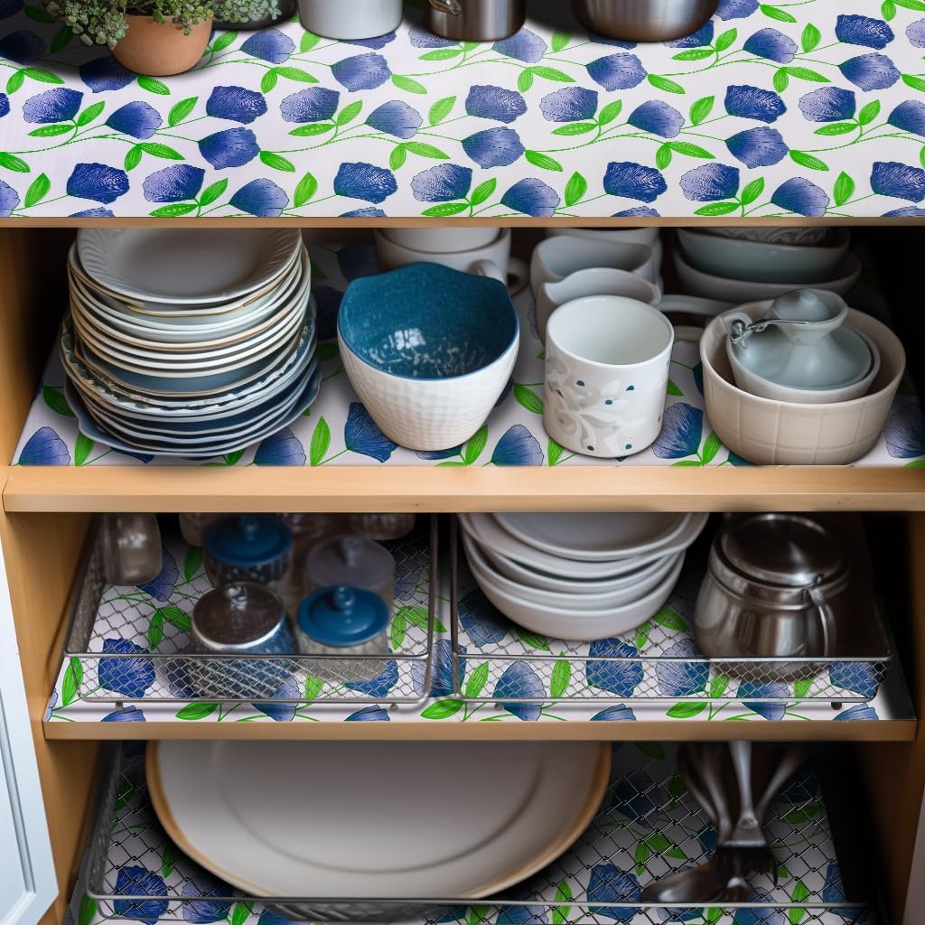 20" W x 360" L Floral Drawer and Shelf Liner for Cabinets, Non-Adhesive Strong Grip Non-Slip Flower Shelf Cabinet Kitchen Shelf Liners for Kitchen Cabinets