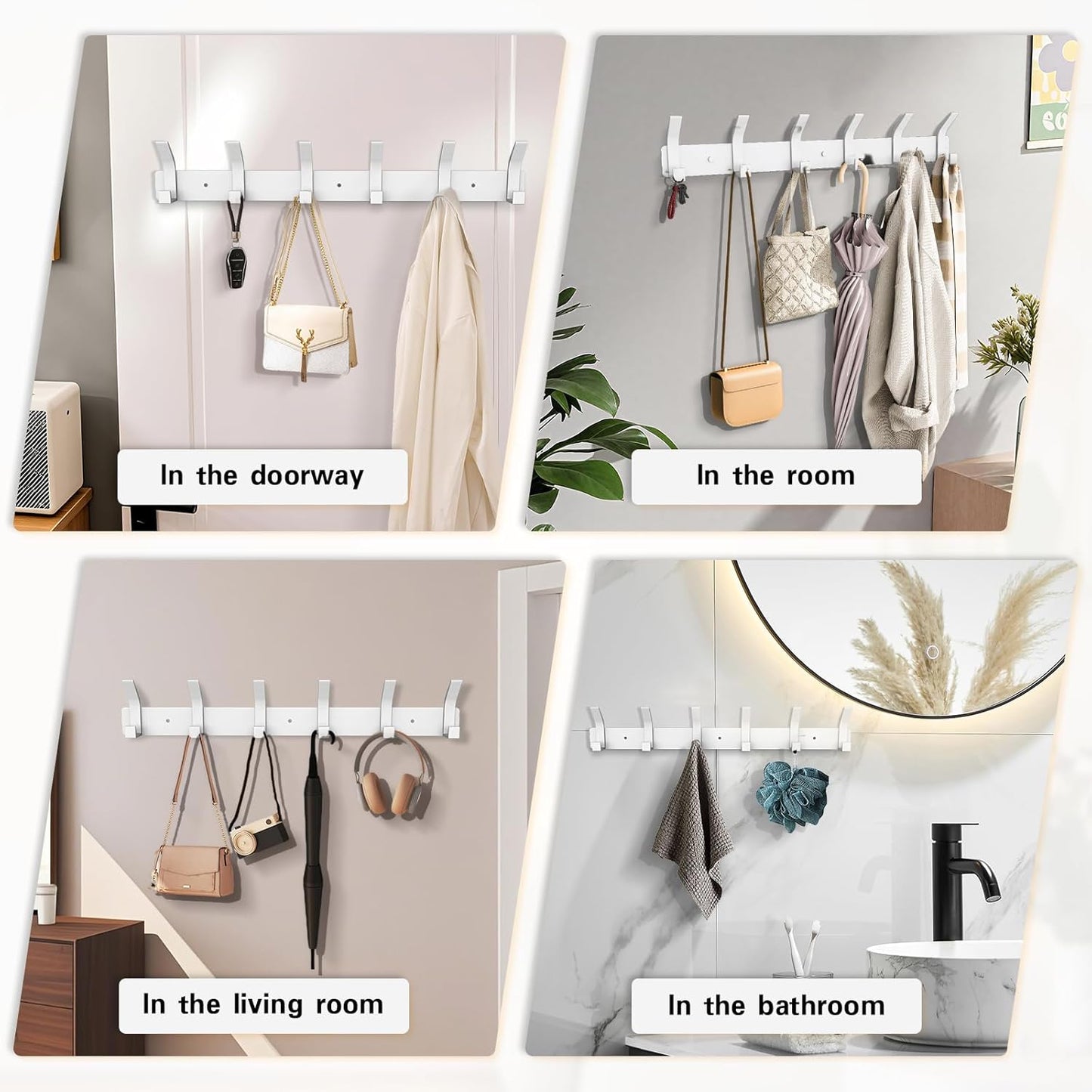 2 Pack Coat Rack Wall Mount,17.3 in Wall Hooks for Hanging, Coat Hanger Wall Mount Towel Rack Hat Rack for Wall with 12 Hooks for Entryway, Bedroom, Bathroom (White)
