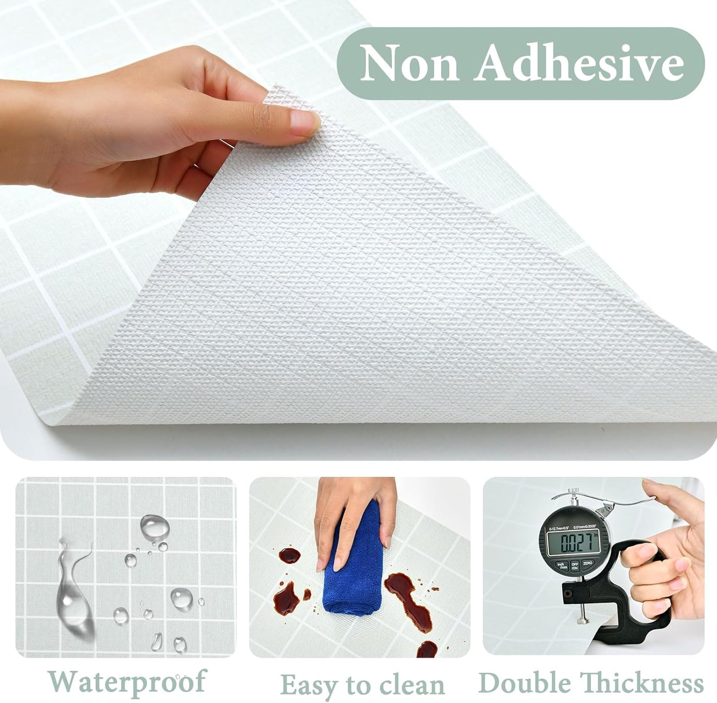 Drawer and Shelf Liner for Kitchen Cabinet: 17 in X 30 Ft Non Slip Waterproof Shelf Paper Non Adhesive Refrigerator Liners Light Gray Grid Easy Liners for Bathroom