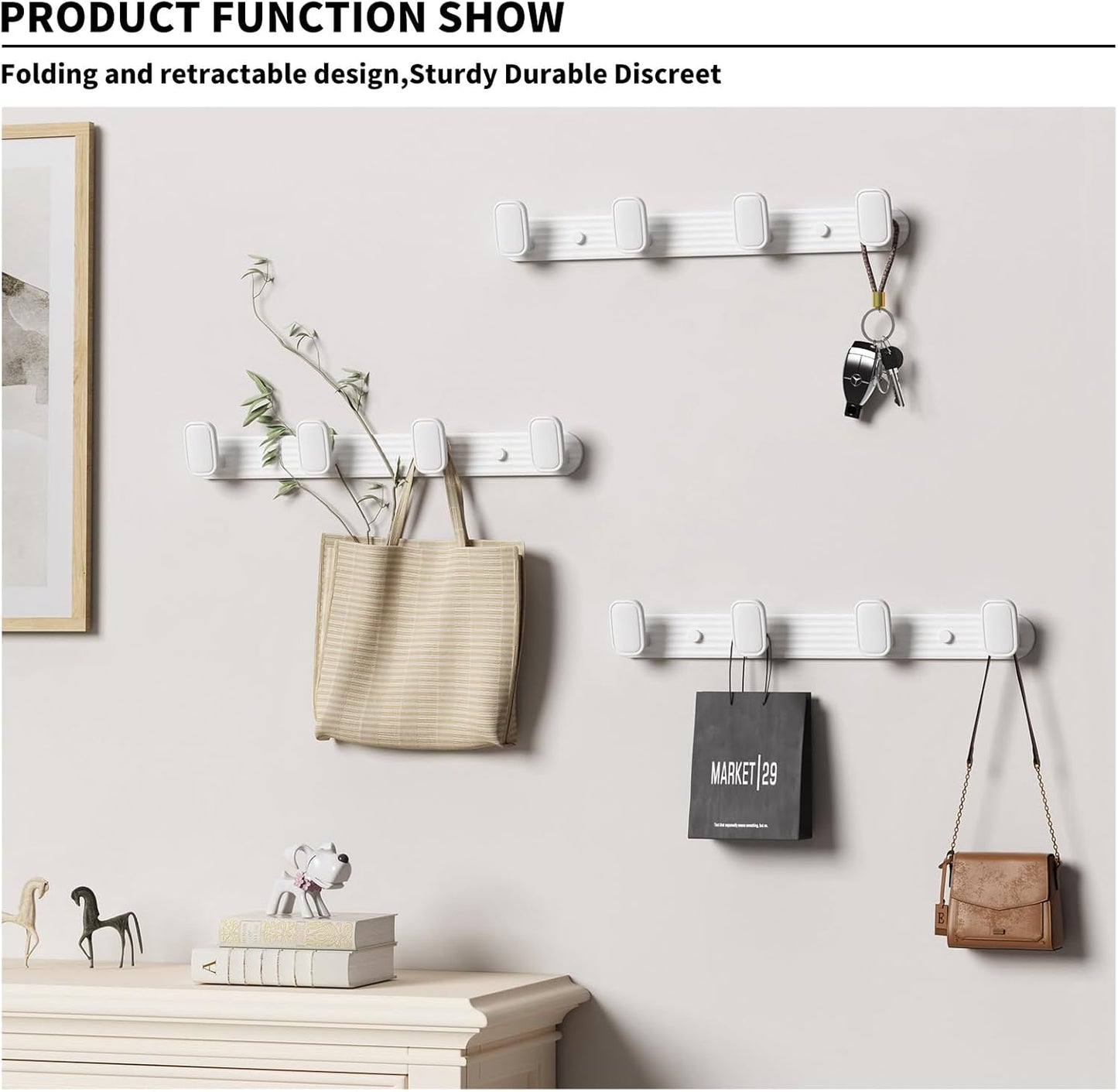Coat Rack Wall Mount White, 4 Hooks Rack Metal Coat Hanger Wall for Hanging Hat Purse and Robes, Towel Hook for Bathrooms and Entryway (1 Pack)