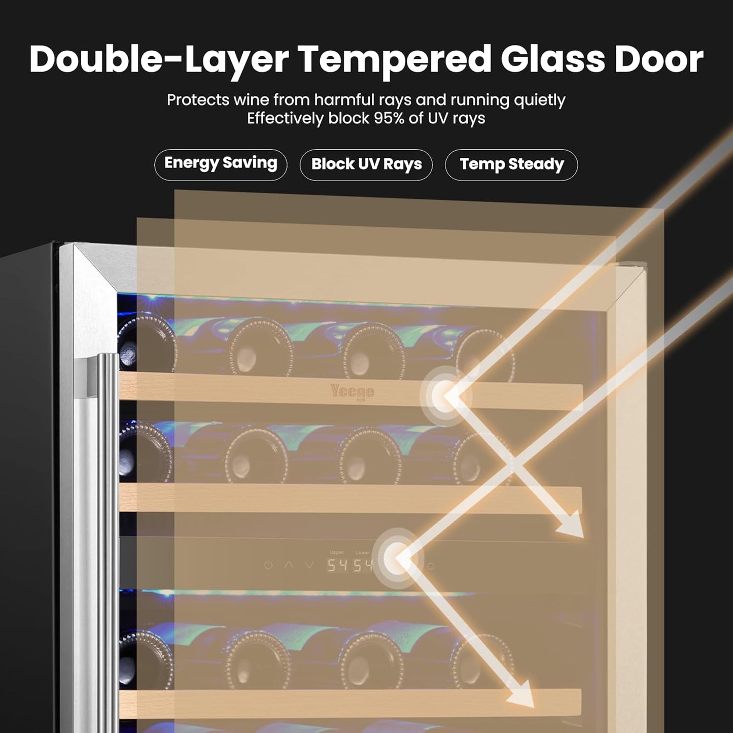 Yeego Wine Fridge Cooler - 24 Inch Dual Zone Wine Fridge Hold 47 Bottles, 40-65°F Wine Refrigerator Glass Door, Built in, Freestanding Under Counter Fridge for Beer Soda Drink Home Bar Office