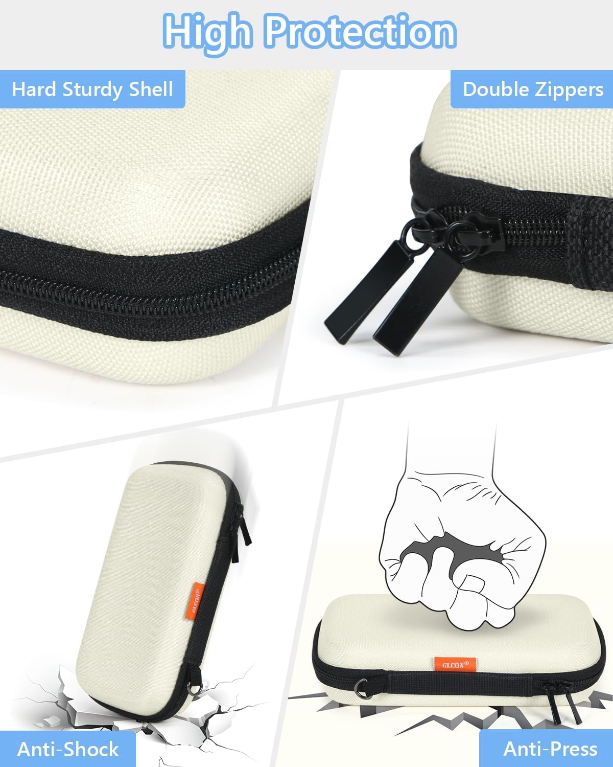 GLCON Off White Small Travel Electronic Organizer Case - Universal Hard Carrying Case Portable Storage Pouch Bag for Tech Accessories, Cable, Cord, MP3 Players, Card, Car Key Cash, SD Card