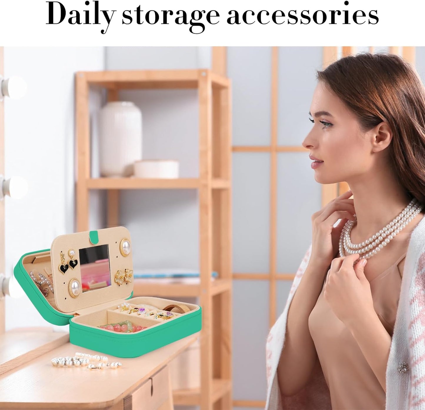 TopPerfekt Travel Jewelry Case, Jewelry Box with Mirror, Jewelry Organizer Bridal Shower Gifts to Her, Earring Storage Travel Case, Trendy Gift for Women and Girls, Girlfriend-Letter A, Green