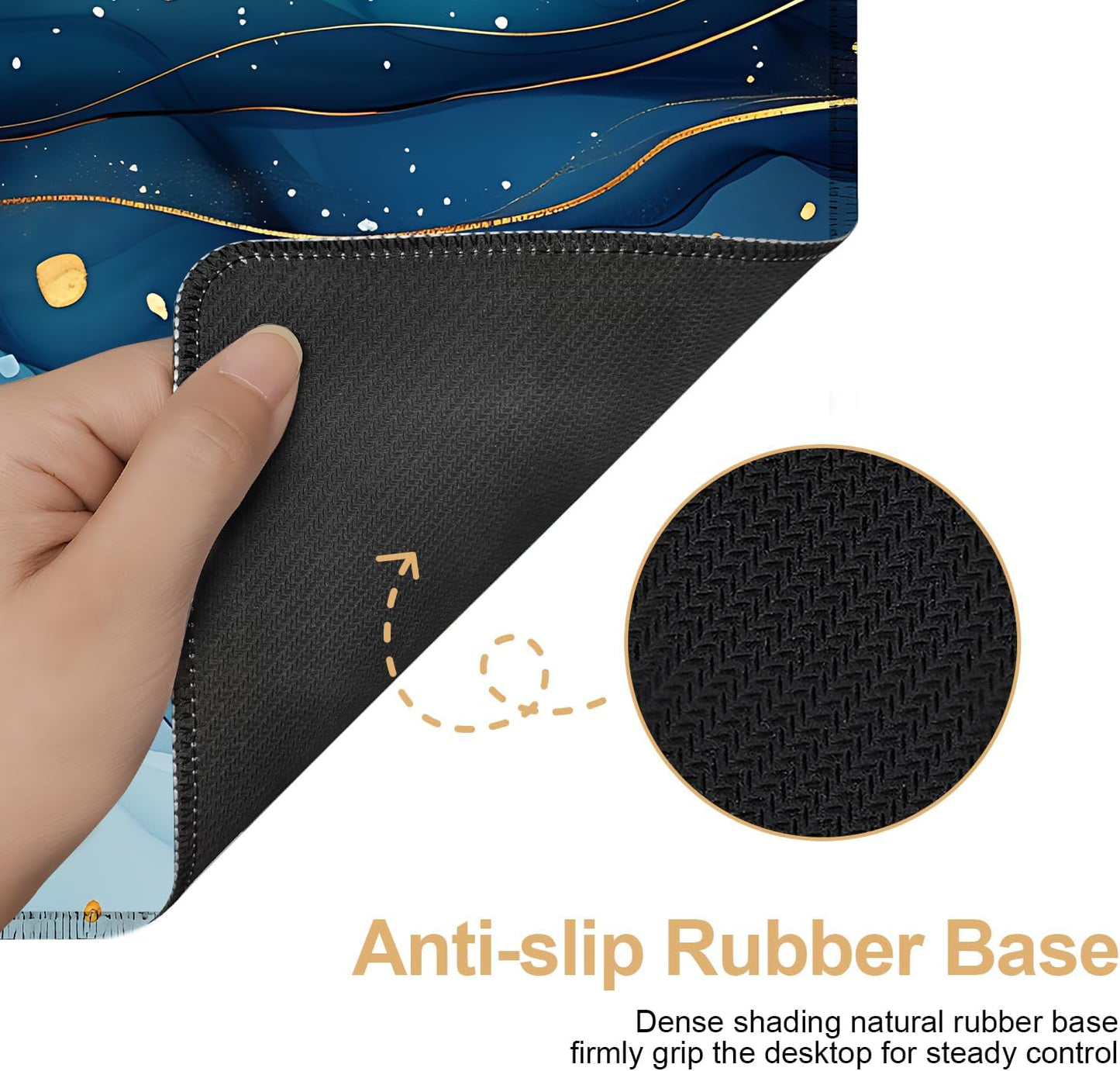 Large Mouse Pad, Blue Abstract Marble Desk Mat, Extended Gaming Mouse Pad with Non-Slip Rubber Base, Thick 3mm Smooth Surface Keyboard Mat for Office & Home,35.5 x 15.8 in