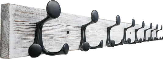 SKOLOO 43-Inch Wood Coat Rack Wall Mount with 8 Triple Hooks - Ideal for Family Entrances, Classrooms, and Pet Supplies Storage - Perfect Coat Hooks for Wall,Distressed White Wash