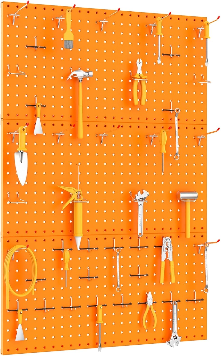TORACK 3 PCS Metal Pegboard Panels(12x24 inch) for Wall Garage Tools Storage Pegboard for Workbench, Modular Peg Board Tool Organizer Board Kit(Pack of 3, Orange)