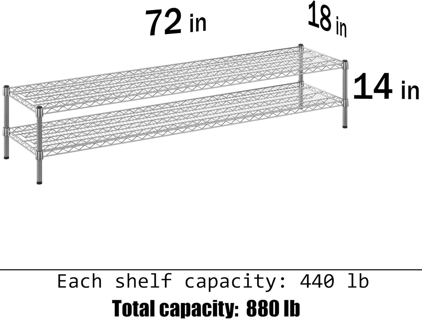 18" Deep x 72" Wide x 14" Height Wire Shelving Kit | 2-Tier | NSF Commercial Storage Rack Unit