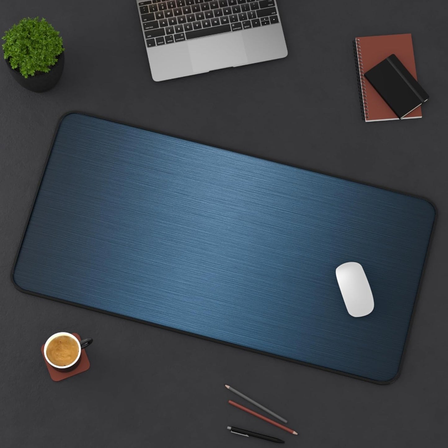Brushed Metal Texture Desk Mat - Extended Mouse Pad & Desk Pad, Neoprene Surface, Non-Slip Rubber Base, Stitched Edges, Desk Protector for Keyboard & Mouse, Sizes 12x18/12x22/16x32 (Blue, 16x32)