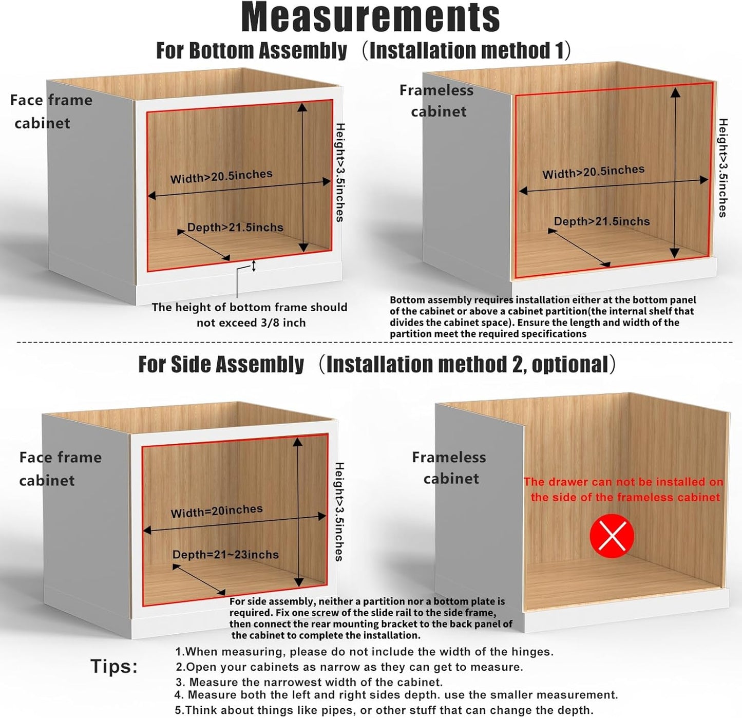 20”W x 21”D x 3”H Soft Close Slide Out Wood Drawer Organizer for Kitchen, (Cabinet Width>20.5 inches for Bottom Assembly, Width= 20 inches for Side Assembly)