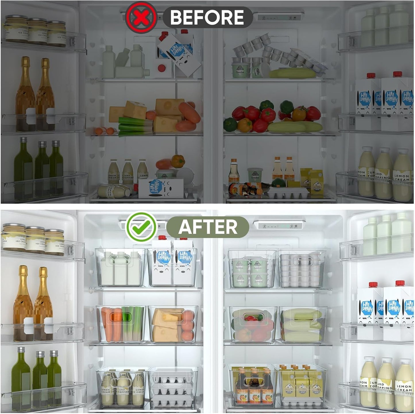 BALEINE Clear Plastic Storage Bins, Pantry Organization, BPA Free Stackable Refrigerator Organizers and Storage with Handles for Kitchen Fridge Cabinet Bathroom (4PK, 9.5x5.5x4.5)