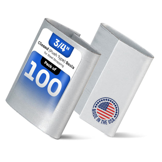 IDL Packaging Closed (Push Type) Seals for 3/4" Strap Width Steel Strapping (Pack of 100) - Superior Holding Power - Sturdy Metal Clips for Reliable Securing of Packaging Banding