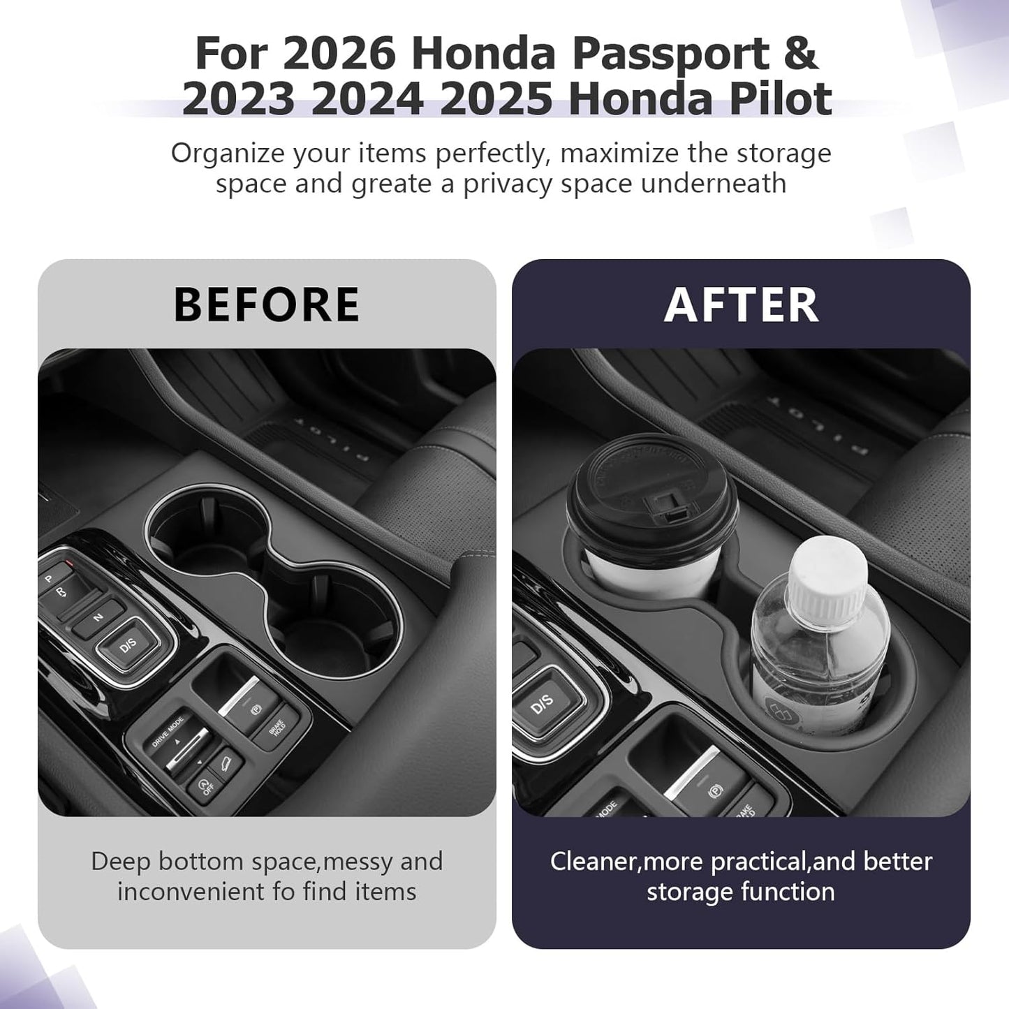 LUWU 2026 Passport Center Console Cup Holder Compatible with 2023 2024 2025 Pilot & 2026 Passport Interior Accessories Center Console Silicone Cup Holder Insert 2025 Pilot Accessories Black