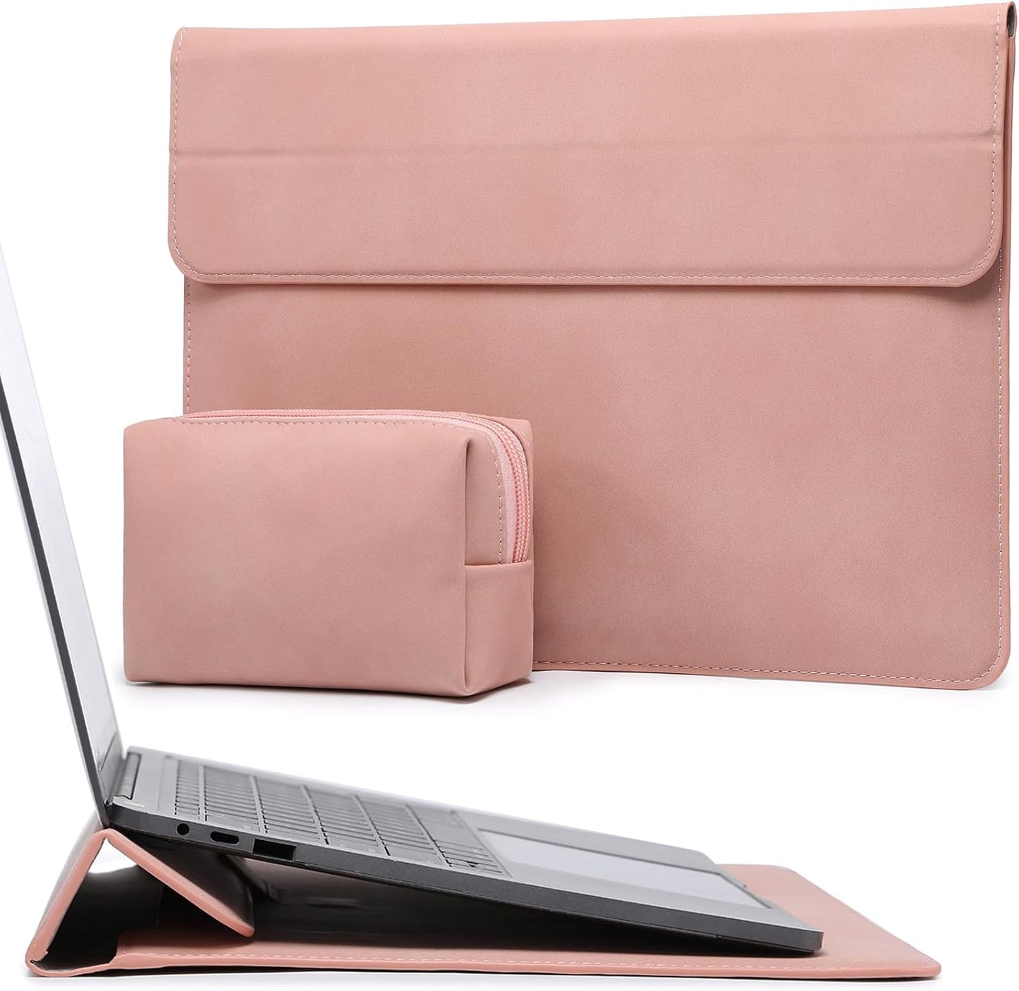 HYZUO 13 Inch Laptop Sleeve Case with Stand for 2025-2018 MacBook Air 13 M4 M3 M2 M1, 2025-2016 MacBook Pro 13 M2 M1, 13" iPad Pro/Air, Surface Pro 11/10/9, XPS 13, with Pouch, Pink