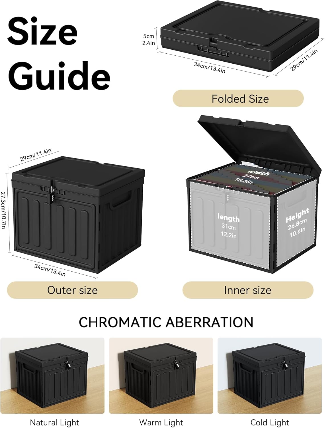 Oterri Plastic File Box with Lid for Letter Size File Folders, Hanging File Folder Box, File Organizer for File Cabinet, Home, Office,School(Black, Large1 Pack Without Folders)