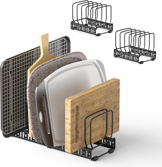 2PACK Cutting Board Organizer, Adjustable Divider Cutting Board Holder with Anti-slip Pads, Kitchen Cabinet Organizer for Baking Cookie Sheet Pan Bakeware Cookie, Black