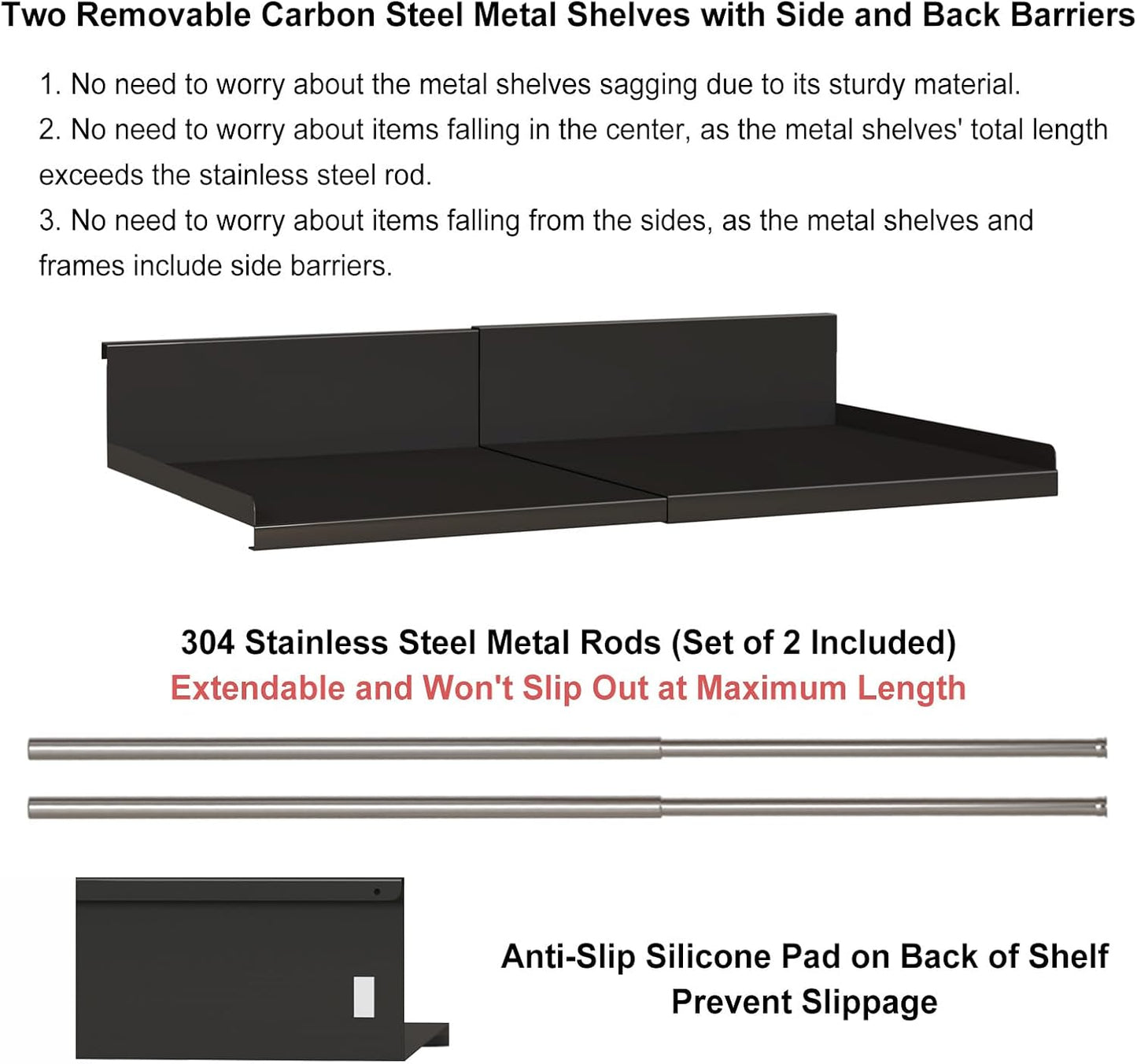 Expandable Under Cabinet Shelf Organizer with 0.94-Inch Thick Clips, Heavy Duty Extendable Under Shelf Storage Basket for Pantry or Laundry Room, Black, 1 Pack, Interior: 4.13" H x 8.54" D