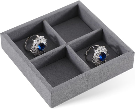 Dark Blue Jewelry Display Tray Ring Necklace Earring Bangle Organizer Multifunctional Storage Case for Jewelry Showcase (Small 4 Grids Tray)