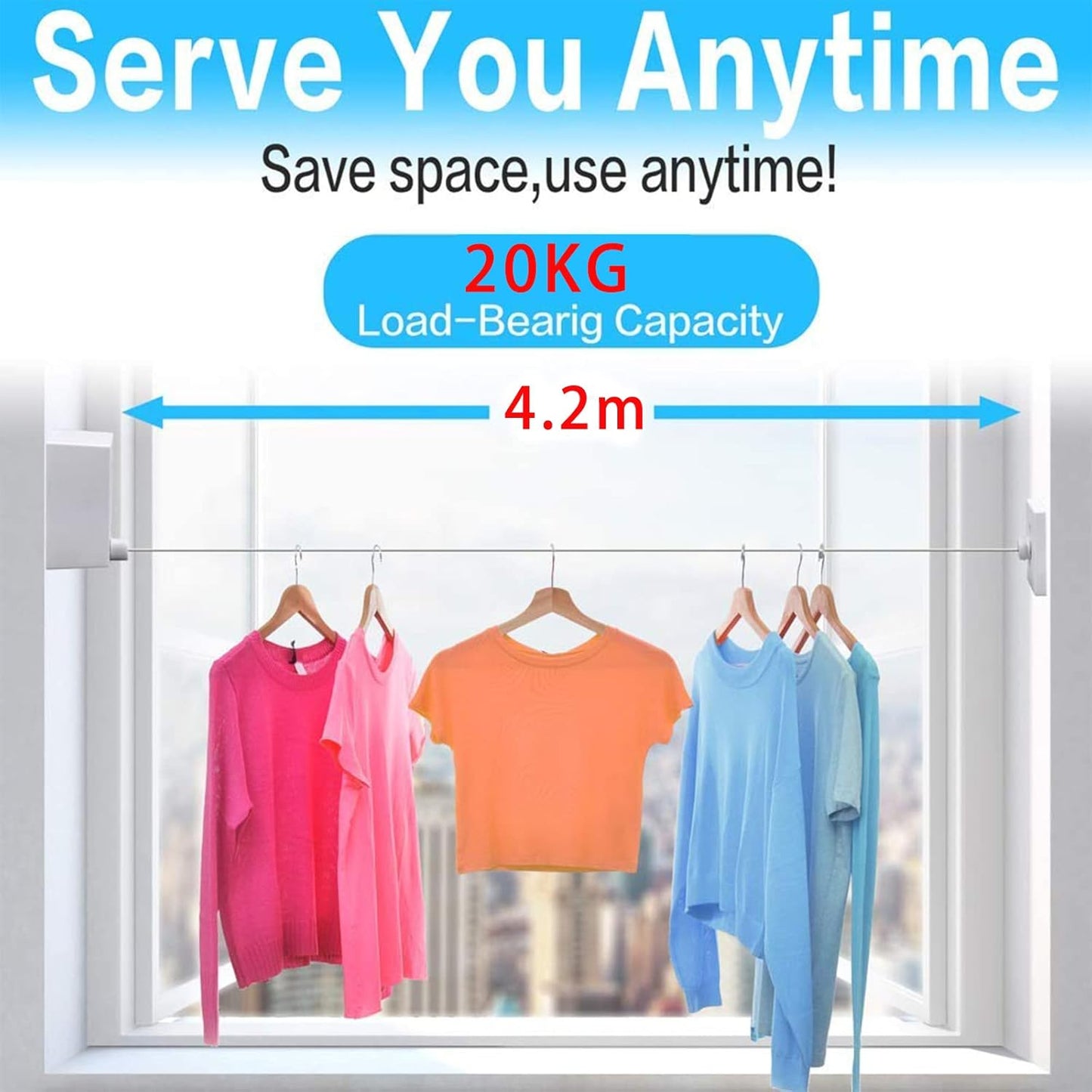 Retractable Clothesline-Clothes Line Retracting Indoor-Clothes Drying Line-Double Retractable Clothes Lines for Hanging Clothes Outdoor with 13.8 Ft Steel Wire, Clothing Line/Laundry Line, White