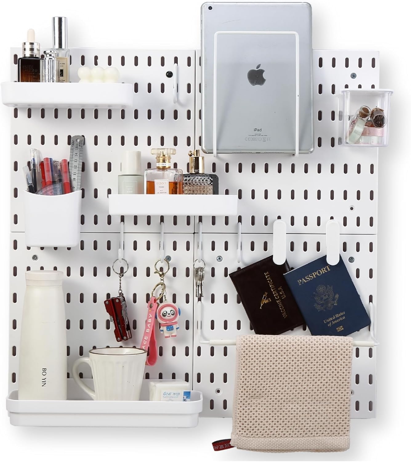 Peg board Set - 17 pcs Pegboard Kit, Includes 4 Pegboards with 13 Different Accessories, Pegboard Wall Organizer, Peg Boards for Wall Craft Room for Kitchen, Garage, Workshop, Tool Accessories | White