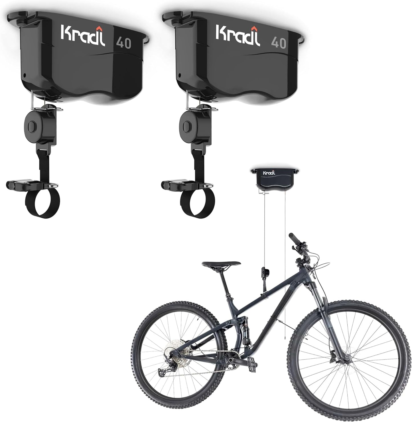 Kradl - Ceiling Mount Bike Lift and Rack. Bicycle Storage Hoist Without Electricity, Clumsy Ropes or Pulleys.