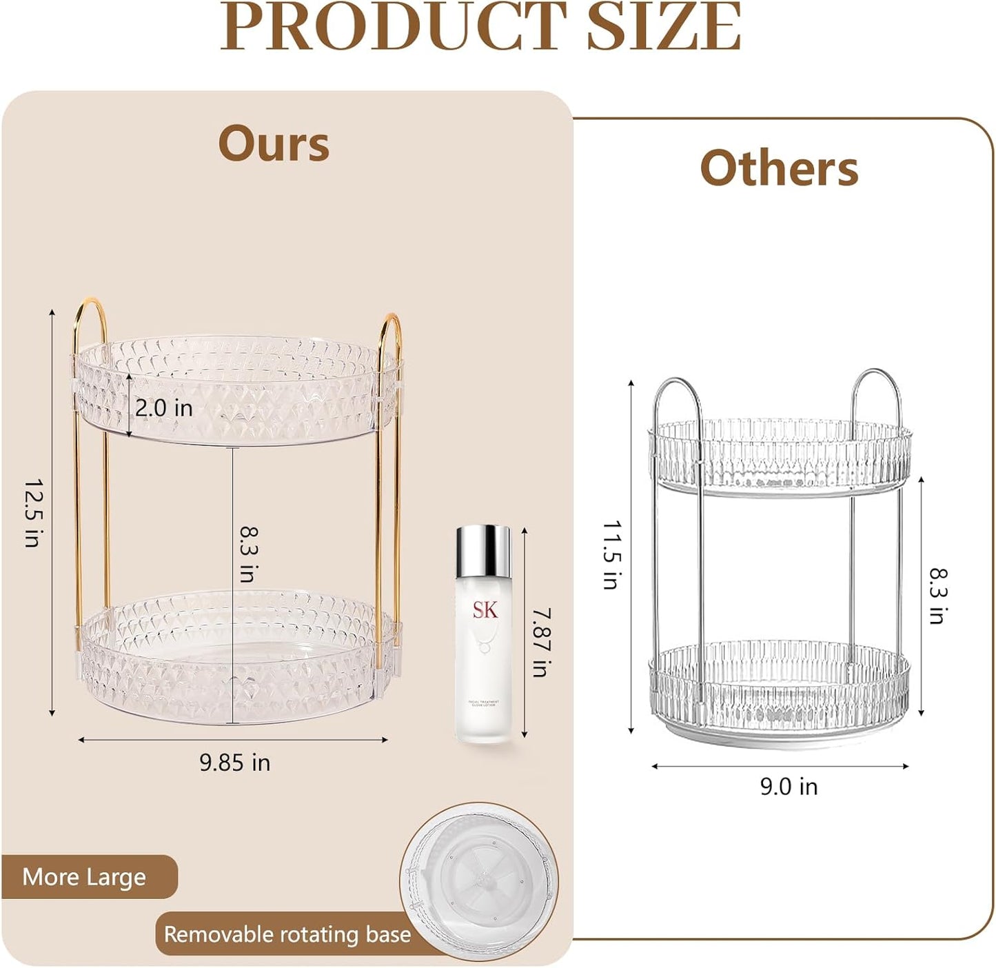 Rotating Makeup Organizer for Vanity, 2 Tier Perfume Skincare Storage for Women, Bathroom Counter Organizer, 360 Spinning Cosmetic Holder for Dresser Countertop, Clear