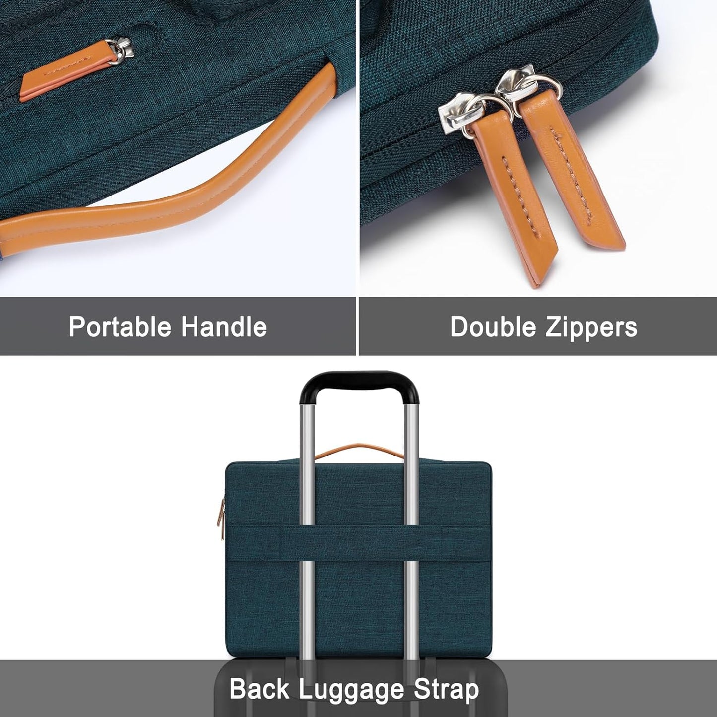 MOSISO 360 Protective Laptop Case 13.3 inch, 13-13.3 inch Laptop Sleeve Compatible with MacBook Air/Pro 13 / Pro 14,HP Dell Acer ASUS,Side Open Carrying Case with 4 Zipper Pockets&Handle, Teal Green