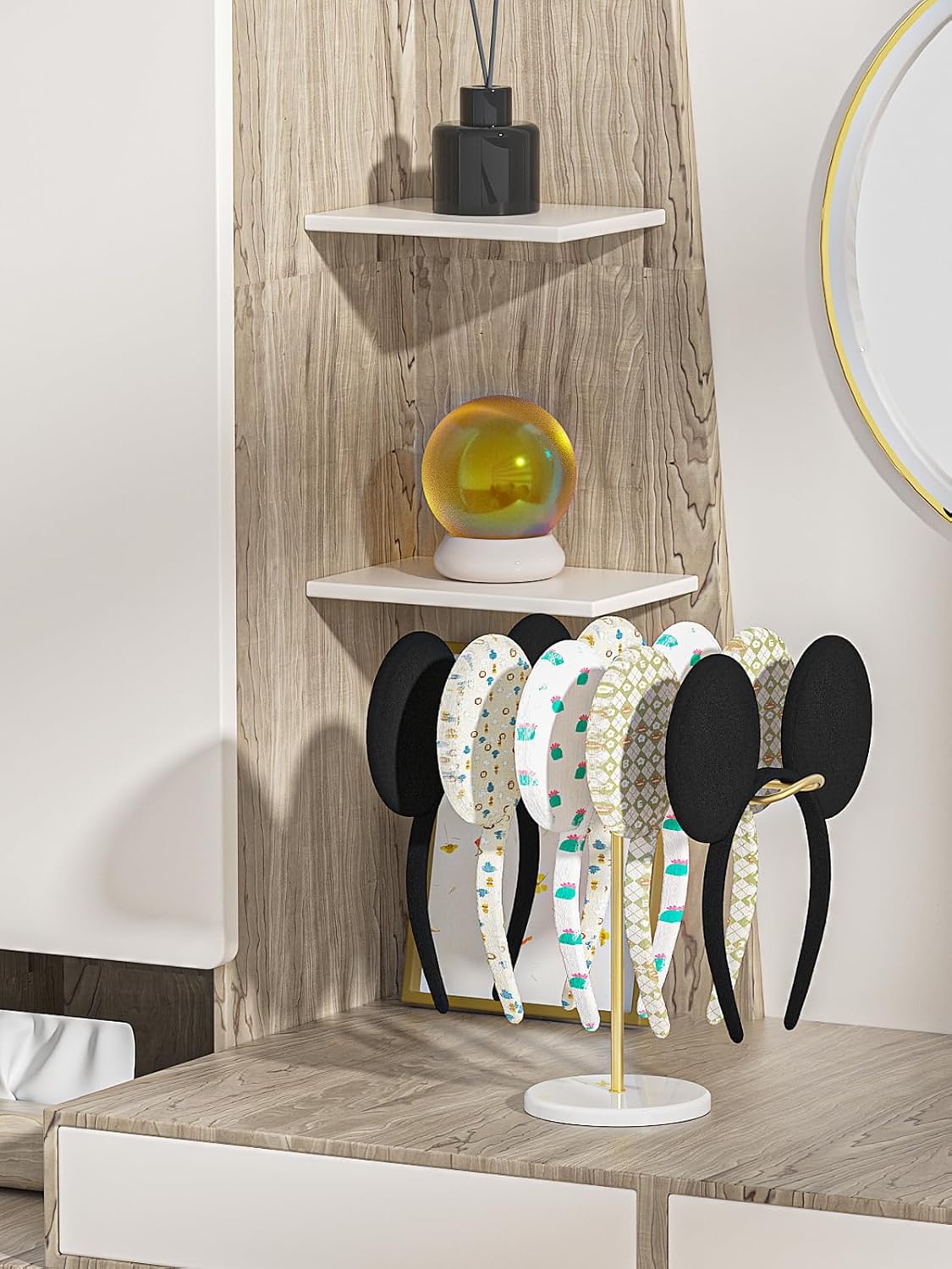 Headband Holder Organizer,Head Band Stand For Girls Room,Mouse Ear Storage For Women,Hair Accessories Display Rack (Metal Golden Headband Holder)
